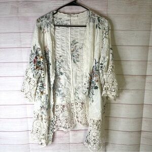 Solitaire Open Front Floral Kimono‎ Cardigan Size 1X